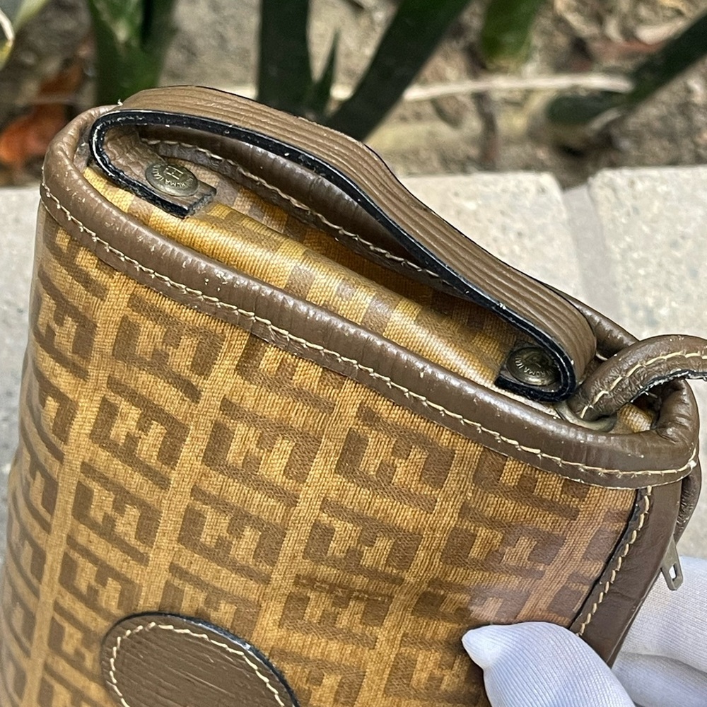 FENDI Vintage FF Zucca Small Monogram Coated Leather Crossbody Bag with COA - Picture 9 of 16